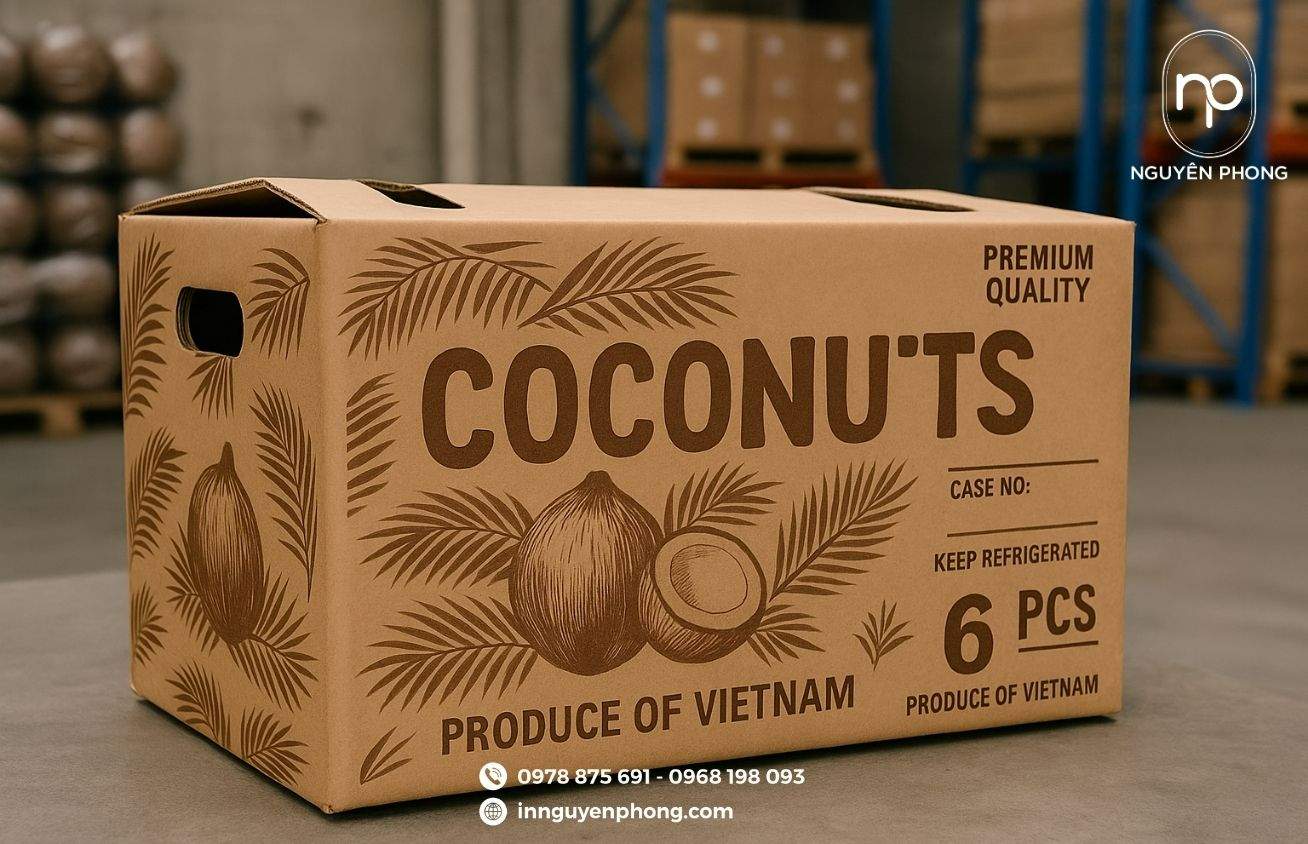 Mẫu thùng carton đựng dừa chắc chắn